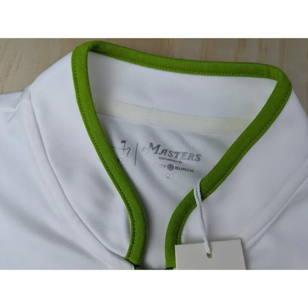 Tory Burch Women's Medium Masters Quarter Zip Golf Pullover White Green NWT